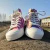 Vrijetijdsschoenen Ultraviolet kleurveranderende hoge handgeschilderde canvas vrouw Kawaii vulcaniseer herfstsneakers Trainers