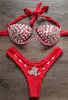 Bikinis de cristal, nuevo traje de baño Sexy con realce, traje de baño de lujo con diamantes de imitación, bañador femenino de estilo vendaje, trajes de baño con diamantes de imitación