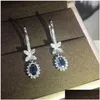 Dangle Lustre Boucles d'oreilles Luxe Mode Bleu Zircon Ovale Coupe Cz Pierre Goutte Pour Femmes Sier Couleur Bijoux Banquet Fête Cadeau Delive Dhbjw