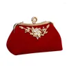 Evening Bags 2Pcs Female Diamond Pearl Handbag Vintage Crystal Flower Bag Wedding Party Bride Clutch Purse - Black & Red