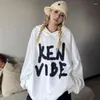 Sudaderas con capucha para mujer Sudadera larga blanca Deporte negro Ropa de mujer Impresión de letras Texto Top en promoción Kpop básico Otoño e invierno Cálido