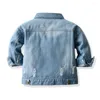 Jackets 2024 Spring Autumn Boys And Girls Hole Casual Jeans Jacket Children's Clothing Kids Coats