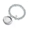 Charm Bracelets Fashion Factory Price 925 Sterling Silver Chunky Chain Bracelet Seashell Shape Po Locket For Women Jewelry