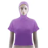 Vêtements ethniques Femmes musulmanes Couleur unie Tops à capuche Blouse à manches courtes Stretch Beach Wear Chemise islamique Chemise arabe Hijab T-shirts