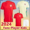 2024 Maillots de football du Pays de Galles JAMES BALE 24 25 Chemises de football galloises JOHNSON N.WILLIAMS RODON T.ROBERTS CABANGO LEVITT MOORE THOMAS Maillot kit enfant homme