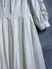 2024 Spring White Solid Color Panel Dress Long Sleeve Stand Collar Long Maxi Casual Dresses F4M181650