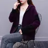 Women's Knits Middle-Aged Women Imitation Mink Cardigan Coat 2024 Spring Autumn Jacket Mother's Top Hooded Knitted Sweater Outwear Ladies