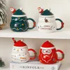 Tazze Simpatica tazza da caffè in ceramica natalizia per bambini Kawaii pupazzo di neve Babbo Natale tazza da tè al latte con coperchio e cucchiaio Idee regalo per amici adulti