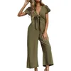 Kvinnors byxor Loose Cut Jumpsuit Stylish Summer Jumpsuits V-ringning Lace-up Romper Casual Wide Leg Streetwear Short Sleeve Rompers