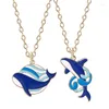 Colares de pingente bonito dos desenhos animados baleia azul colar de metal para mulheres adorável casal selvagem presente de aniversário diy jóias namorada