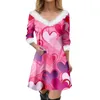Casual Dresses Women's Fashion-Forward V-hals Slim Dress Valentine's Day Love Printed Long Sleeve Min Glamorous bekväm