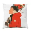 Pillow Cover 45x45 Polyester Linen Home Decor Living Room Decoration Velvet Square Cartoon Beautiful Girl Poster Gift E0480