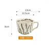 Bule de café estilo country, caneca de cerâmica botânica esculpida, xícara de leite, chá, aveia, café da manhã, utensílios de cozinha coreanos