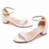 Sandali donne sandali estivi sandali PU 5 cm tacco quadrato cinghia ricamo in pizzo abito da festa notti notti club Scarpe da donna bianca bianca