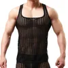 Sexy mannen mouwloze mesh pure tank vest tops gym training tank vest vis net hollow out kijken door tank 240311