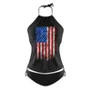 Roupa de banho feminina em conjuntos de correspondência bandeira americana impresso maiô sem costas 2 peças impressão sexy férias praia wear monokini