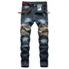 Jeans pour hommes 2024 Hommes Printemps Automne Mode Camouflage Patchwork Slim Fit Bleu Hommes Pantalon Denim Casual Pantalones De Hombre