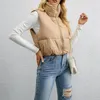 Gilets à col montant pour femmes, veste chaude sans manches, coupe cintrée, couleur unie, ample, fermeture éclair, épaisse, peluche, courte