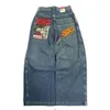 JNCO 빈티지 청바지 y2k하라 주쿠 힙합 편지 자수 헐렁한 청바지 데님 바지 남자 여자 고스 하이 허리 와이드 바지 winter01 254