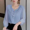 Women's Blouses 2024 Spring Autumn Fashion Simple Doll Collar Button Ruffles Versatile Casual Loose Long Sleeve Chiffon Shirt Tops