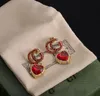 Orecchini pendenti con cuore di amore in cristallo rosso di design, orecchini con lettera da donna, orecchini di marca famosi, accessori per gioielli per feste