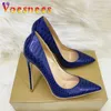 Kleidschuhe Damen Schlangenmuster High Heels Blau Gedruckt Stiletto Einzel 12 cm T-Show Modell Große Größe 45 Spitze Zehen Frauen Pumps H240325