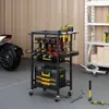 Husfitly Power Organizer Cart, hyllborrhållare Garage Storage Organisation Shees With Wheels skruvmejsel Tungt rack för verkstadsverktygsrum och utomhus