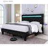 Other Bedding Supplies Bed frame with adjustable decorative top panel over 60000 colors application controlled LED lights frameless spring required black Y240320