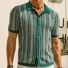 Herren-Freizeithemden, Sommer, luxuriös, gestreift, bedruckt, gestrickt, Pola-Ausschnitt, kurzärmelig, Button-Down-T-Shirts für Herren, Vintage-Business-Strickwaren