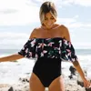 Kobiety stroju kąpielowego One Piece Swimsuit Damskie wydrukowane plisowane krawędzi Swimsuit Zasiłek Straszny Monokinie