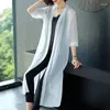 Women's Trench Coats 2024 Summer Sunscreen Clothing Long Cardigan Chiffon Shawl Sleeve Loose Thin Coat E313