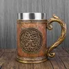 Canecas Nordic Árvore da Vida Viking Caneca Portátil Copo de Cerveja de Aço Inoxidável Criativo Estilo Retro Arte Escultura Bebidas Água 600ml