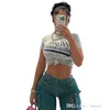 2024 Zomer Streetwear Crop Top Brief Gedrukt O-hals Korte Mouw Tees Tops Damesmode Casual Grijs T-shirt