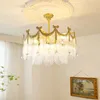 Chandeliers Nordic Luxury Pure Copper LED Crystal Ceiling Chandelier Bow Tassel Pendant Lamp Home Decoration Bedroom Living Room Romantic