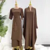 2023 Dames Abaya Groothandel Set Effen Kleur Crêpe Stof Met Binnenkleding Pakken Voor Moslim