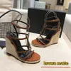 Designer Hoge Hakken Wedge Open Teen Sandalen Echt Leer 14 Cm Sexy Klassiekers Y Letter Metalen Gesp Zomer Vrouw sandaal Maat US4-11