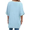 Women's Blouses Womens Solid Color V Neck Shirts Short Sleeve Cotton Tee Blouse Summer Loose Fit Casual Tunic Tops