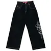 Jnco Jeans Y2K Mens Hip Hop Dice Dice Графические вышитые мешковатые джинсы ретро синие брюки Harajuku Gothic с высокой талией широкие брюки Winter01 541