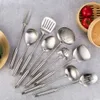 Set di utensili da cucina in acciaio inossidabile 304, Set di utensili da cucina in metallo da 9 pezzi con forchetta per carne, cucchiaio solido, mestolo, schiumarola, spatola scanalata, server per spaghetti,