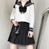 Japanese School Girl Uniform JK Black Sailor Basic Cartoon Navy Sets Costume Women 240315