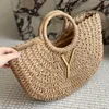 Shoulder Bags Beach Bag sector Rattan Large Capacity Totes Designer Wicker Woven Women Handbags Summer Beach Straw Bags Travel Basket Purse 240315