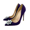 Scarpe eleganti Fiore di strass Moda Donna Single Purple Silk Party Tacchi alti 12CM Décolleté a spillo con punta a punta di alta qualità0R9W H240321