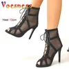 Kleid Schuhe Tanz Neue Modenschau Schwarz Netzstoff Kreuzgurt Sexy High Heel Sandalen Damenschuhe Pumps Lace-up Peep Toe Mesh H240321