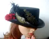 Máscaras de festa retrô vintage unissex steampunk rosa engrenagens chapéu preto com asas e penas gótico vitoriano halloween lolita cospl9431751