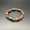 Figurines décoratives en pierre naturelle tibétaine, Bracelet Dzi à trois ou neuf yeux, Agate du ciel, perle de bouddha en Jade Antique pour hommes et femmes