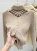 Kvinnors tröjor Sexig Hallow Out Halter Sticked Top For Women 2024 Autumn Solid Base Long Sleeve Bottoming tröja Skjorta