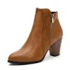 Boots 2023 Fashion chunky talon bottes courtes zapatos para mujeres rétro marron côté zip bottes à talons hauts chaussures d'hiver chaussures en cuir 43