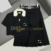 Conjunto de vestido de designer bordado carta blazer colheita topos verão longo saias plissadas duas peças conjunto feminino manga curta casaco