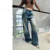 Jeans pour femmes taille basse jambe large pour Instagram dégradé blanc pantalon en denim doux femme slouchy