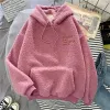 Womens Fleece Flanel Trui Hoodies Herfst Winter Zoete Capuchon Print Harajuku Losse Zak Jas Vrouwelijke Sweatshirt